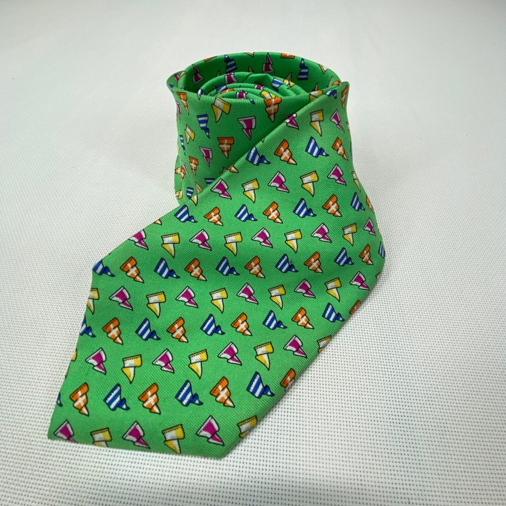 Lauren Ralph Lauren Green Tie Party Hats‎ Print 100% Silk